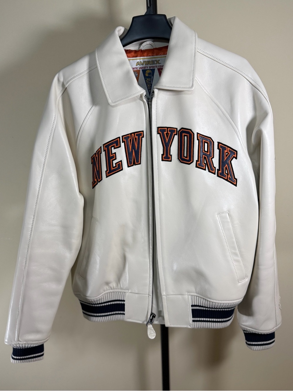 Kith x Avirex x New York Knicks Leather Jacket color Cream size Medium - Picture 1 of 13